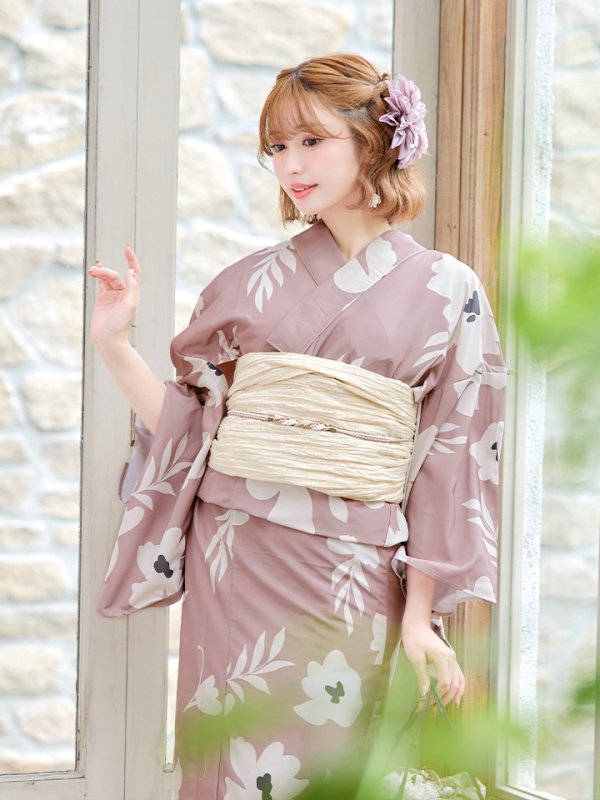 画像10: 【即日発送】【浴衣セール】 ブラウン地xシルエットフラワー 牡丹柄 【浴衣３点セット 浴衣/帯/下駄】[YMT]