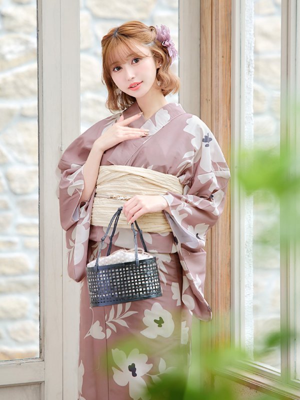 画像9: 【即日発送】【浴衣セール】 ブラウン地xシルエットフラワー 牡丹柄 【浴衣３点セット 浴衣/帯/下駄】[YMT]