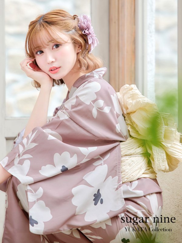 画像3: 【即日発送】【浴衣セール】 ブラウン地xシルエットフラワー 牡丹柄 【浴衣３点セット 浴衣/帯/下駄】[YMT]