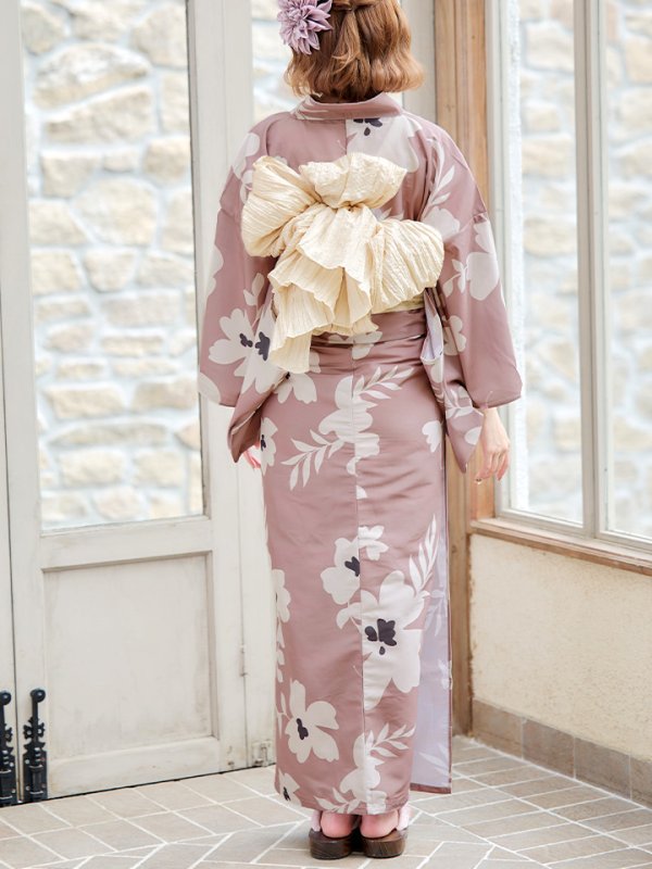 画像8: 【即日発送】【浴衣セール】 ブラウン地xシルエットフラワー 牡丹柄 【浴衣３点セット 浴衣/帯/下駄】[YMT]