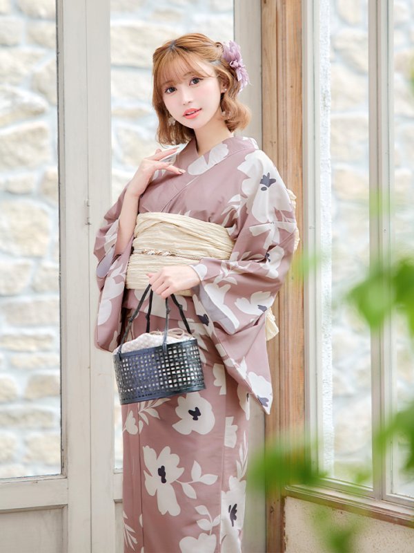 画像14: 【即日発送】【浴衣セール】 ブラウン地xシルエットフラワー 牡丹柄 【浴衣３点セット 浴衣/帯/下駄】[YMT]