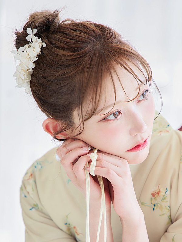 画像6: 【即日発送】【浴衣セール】ベージュ地x小花柄浴衣 【浴衣３点セット 浴衣/帯/下駄】[YMT]