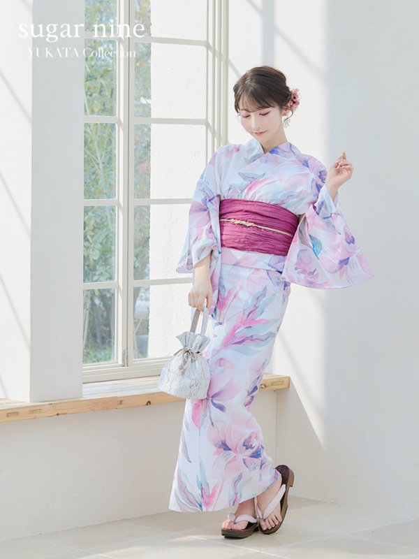 画像2: 大人スウィート/水彩フラワー 牡丹柄 浴衣 OBI-siwa-200-kj-7-RoseWI / HIMO-900-yn-8-PK / YA-68-kn-P / HEKO-800-sb-5-W / GETA-02-ok-5-P  [YMT]