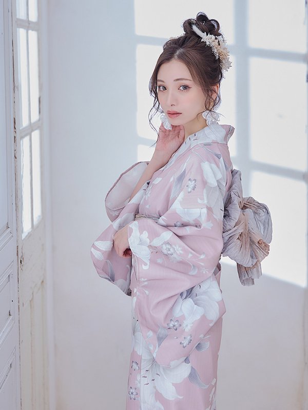 画像12: 【即日発送】【浴衣セール】【浴衣】 大人スウィート/ ピンク地に百合の大人浴衣【浴衣３点セット 浴衣/帯/下駄】[YMT]