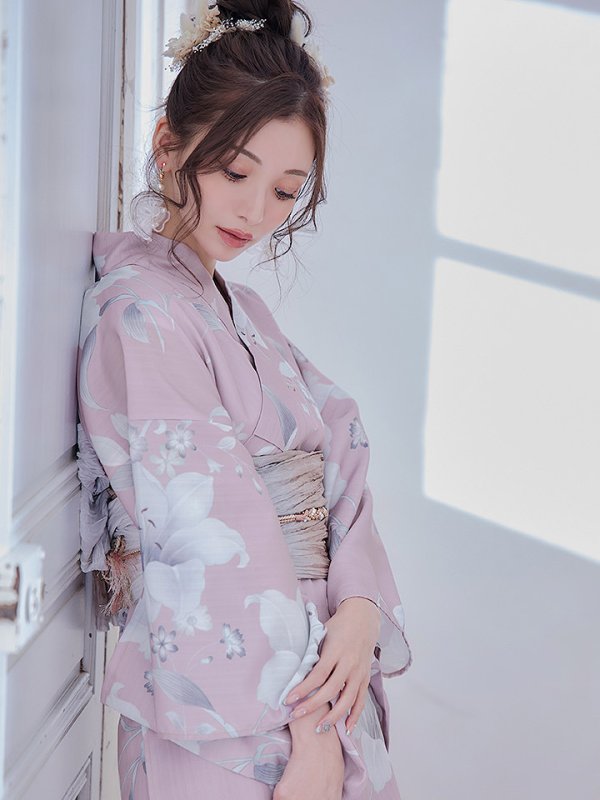 画像7: 【即日発送】【浴衣セール】【浴衣】 大人スウィート/ ピンク地に百合の大人浴衣【浴衣３点セット 浴衣/帯/下駄】[YMT]