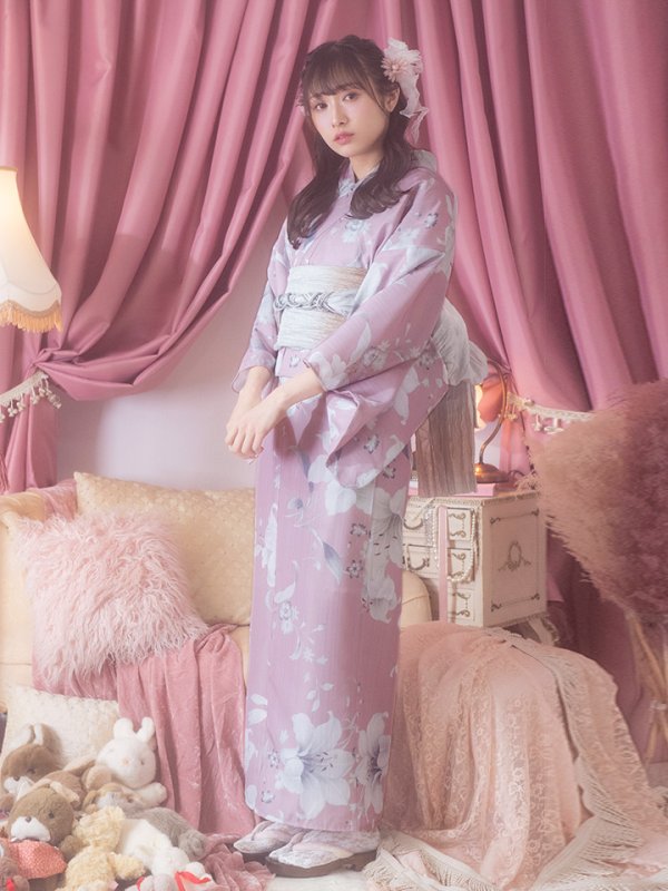 画像4: 【即日発送】【浴衣セール】【浴衣】大人スウィート/ピンク地に百合の大人浴衣 【浴衣３点セット 浴衣/帯/下駄】[YMT]