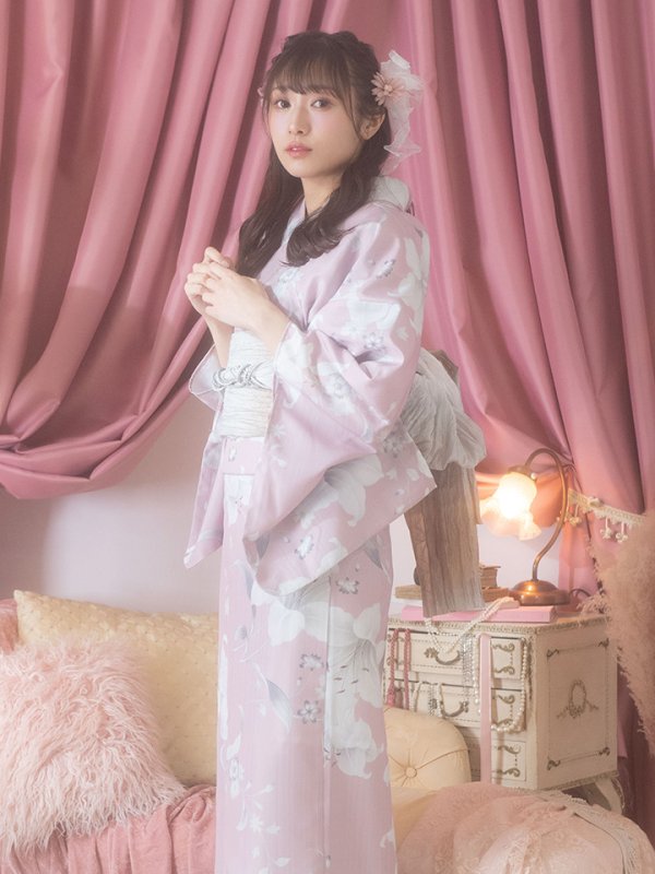 画像5: 【即日発送】【浴衣セール】【浴衣】大人スウィート/ピンク地に百合の大人浴衣 【浴衣３点セット 浴衣/帯/下駄】[YMT]