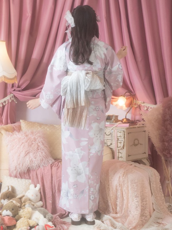 画像8: 【即日発送】【浴衣セール】【浴衣】大人スウィート/ピンク地に百合の大人浴衣 【浴衣３点セット 浴衣/帯/下駄】[YMT]