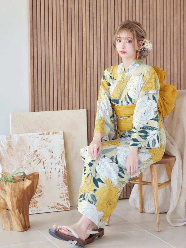 画像9: 【即日発送】レトロモダン牡丹浴衣【浴衣３点セット 浴衣/帯/下駄】[YMT]