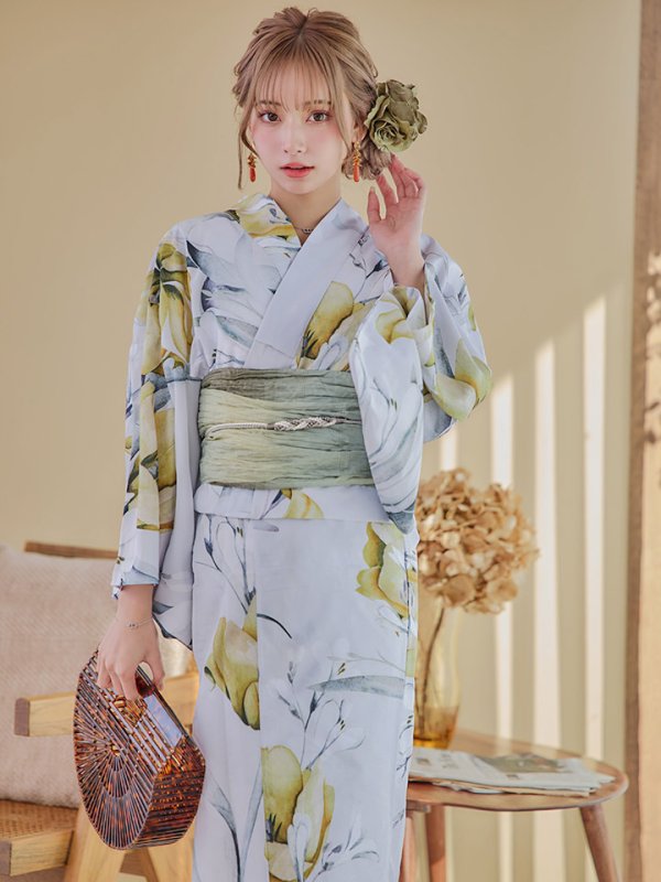 画像12: 【即日発送】イエローフラワーと木蓮浴衣【浴衣３点セット 浴衣/帯/下駄】[YMT]