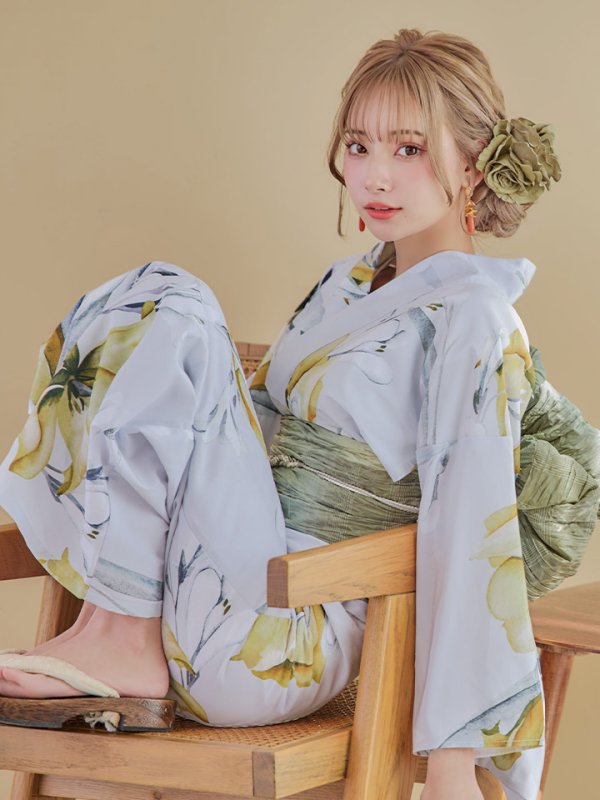 画像14: 【即日発送】イエローフラワーと木蓮浴衣【浴衣３点セット 浴衣/帯/下駄】[YMT]