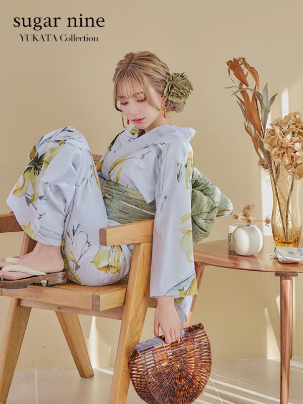 画像3: 【即日発送】イエローフラワーと木蓮浴衣【浴衣３点セット 浴衣/帯/下駄】[YMT]