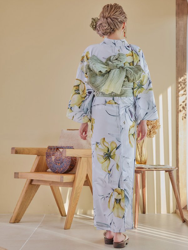 画像8: 【即日発送】イエローフラワーと木蓮浴衣【浴衣３点セット 浴衣/帯/下駄】[YMT]