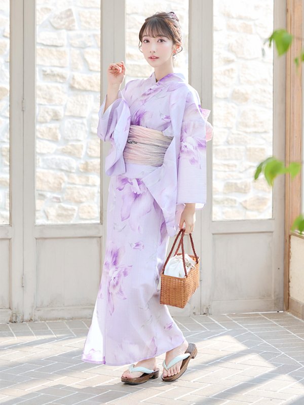 画像11: 【即日発送！】【浴衣】ストライプ地 /グラデーション木蓮浴衣【浴衣３点セット 浴衣/帯/下駄】[YMT]