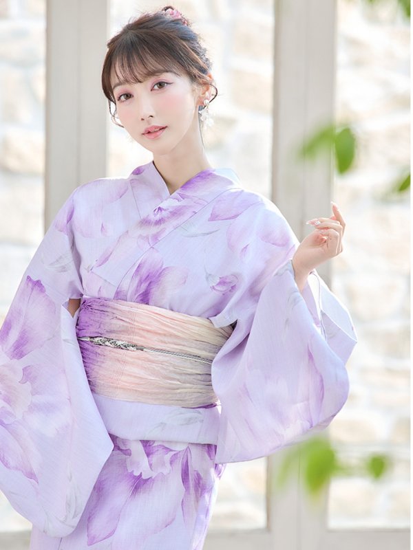 画像12: 【即日発送！】【浴衣】ストライプ地 /グラデーション木蓮浴衣【浴衣３点セット 浴衣/帯/下駄】[YMT]