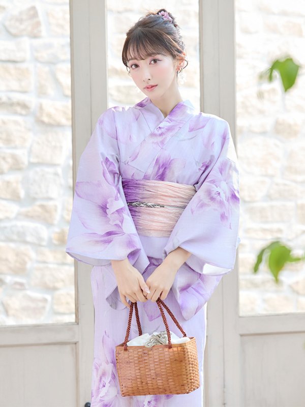 画像13: 【即日発送！】【浴衣】ストライプ地 /グラデーション木蓮浴衣【浴衣３点セット 浴衣/帯/下駄】[YMT]