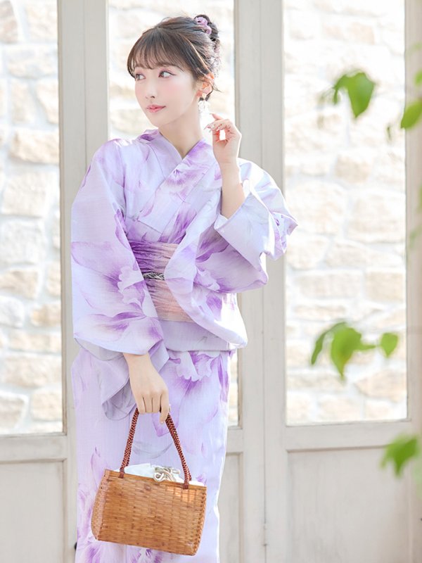 画像14: 【即日発送！】【浴衣】ストライプ地 /グラデーション木蓮浴衣【浴衣３点セット 浴衣/帯/下駄】[YMT]