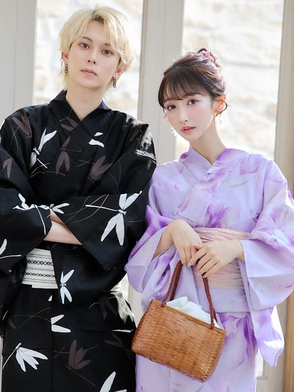 画像17: 【即日発送！】【浴衣】ストライプ地 /グラデーション木蓮浴衣【浴衣３点セット 浴衣/帯/下駄】[YMT]