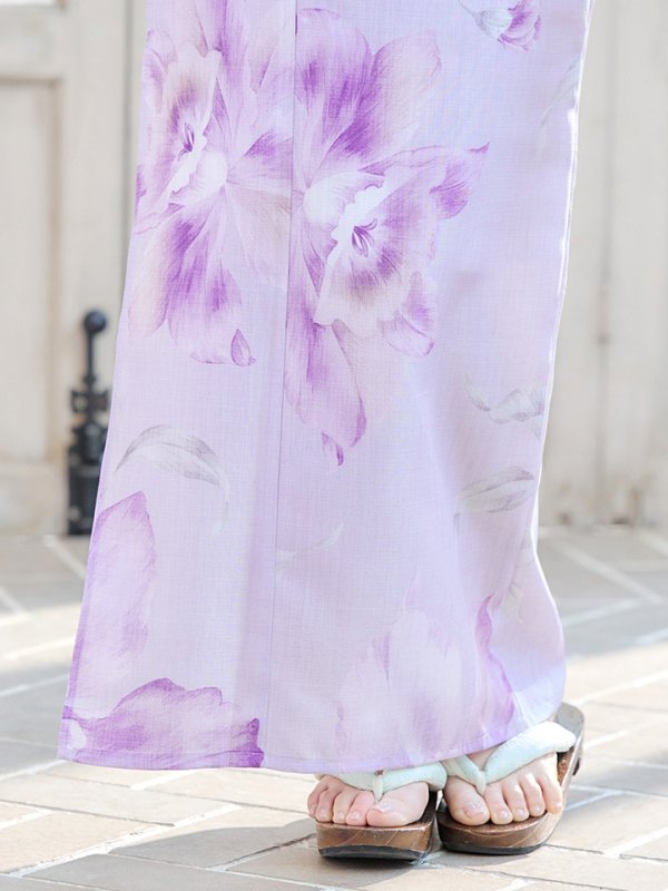 画像7: 【即日発送！】【浴衣】ストライプ地 /グラデーション木蓮浴衣【浴衣３点セット 浴衣/帯/下駄】[YMT]