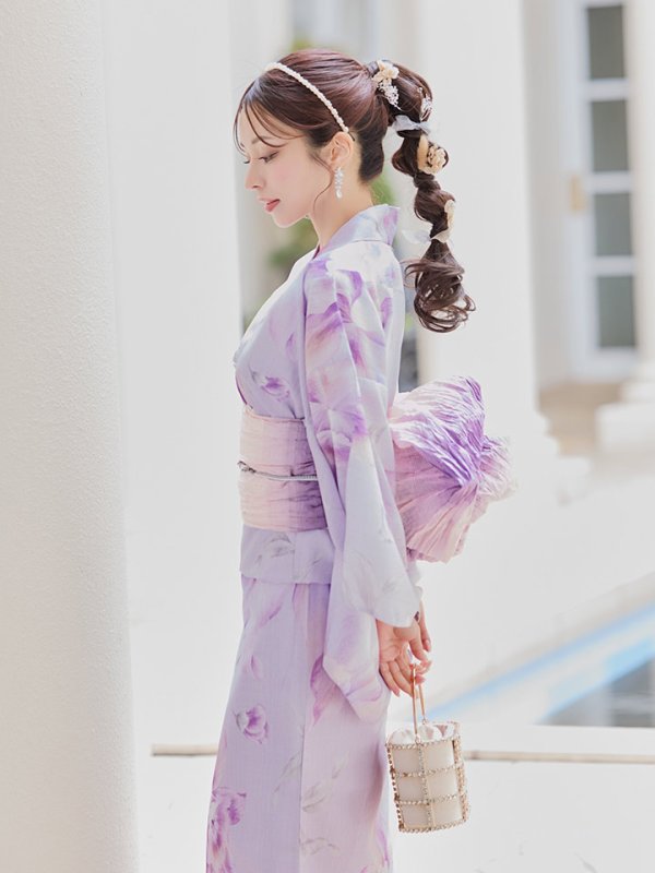 画像10: 【即日発送！】【浴衣】ストライプ地 /グラデーション木蓮浴衣 【浴衣３点セット 浴衣/帯/下駄】[YMT]