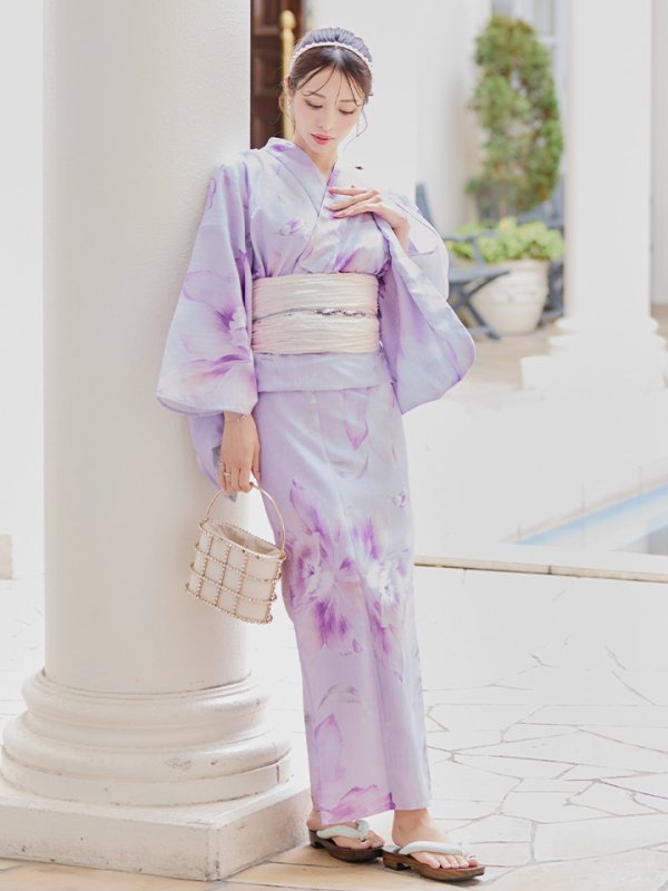 画像11: 【即日発送！】【浴衣】ストライプ地 /グラデーション木蓮浴衣 【浴衣３点セット 浴衣/帯/下駄】[YMT]