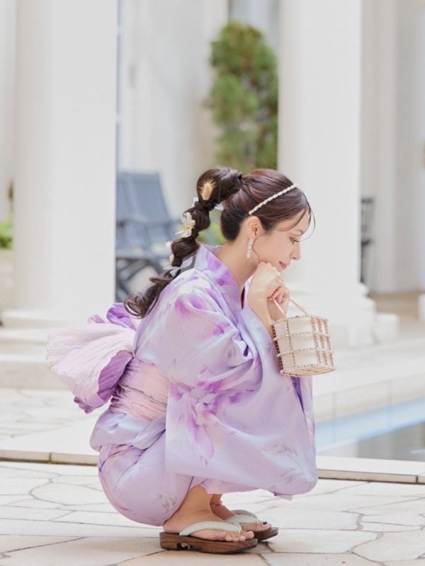 画像13: 【即日発送！】【浴衣】ストライプ地 /グラデーション木蓮浴衣 【浴衣３点セット 浴衣/帯/下駄】[YMT]