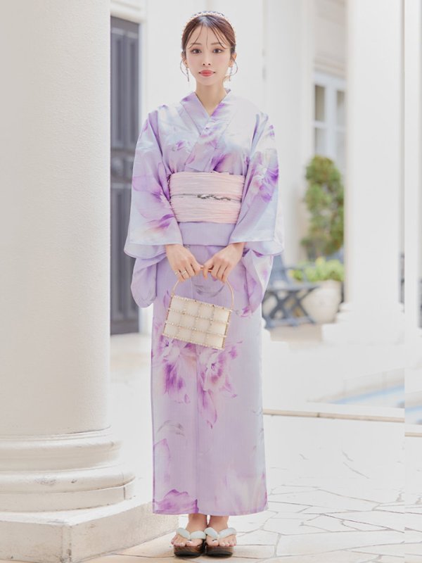 画像4: 【即日発送！】【浴衣】ストライプ地 /グラデーション木蓮浴衣 【浴衣３点セット 浴衣/帯/下駄】[YMT]