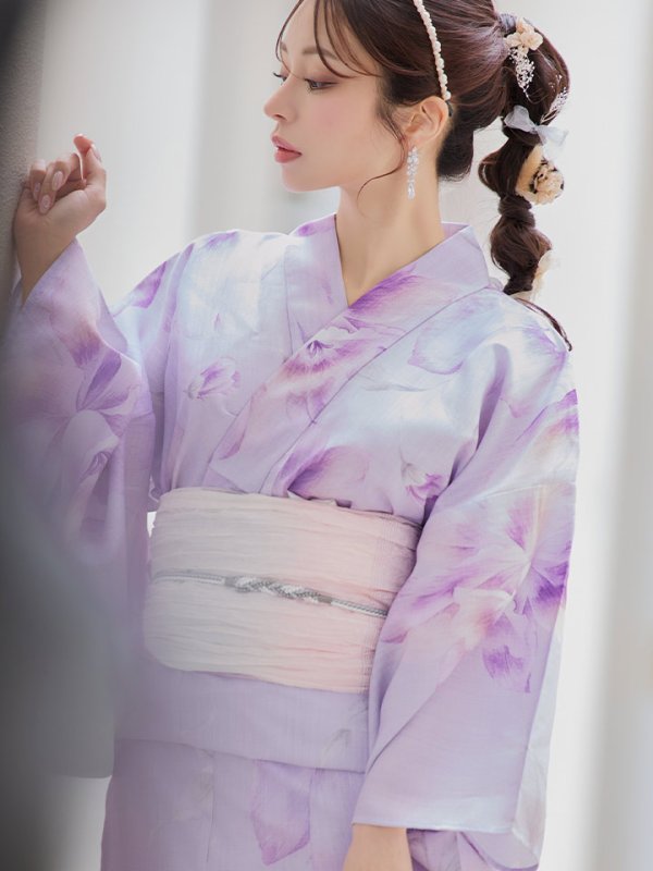 画像7: 【即日発送！】【浴衣】ストライプ地 /グラデーション木蓮浴衣 【浴衣３点セット 浴衣/帯/下駄】[YMT]