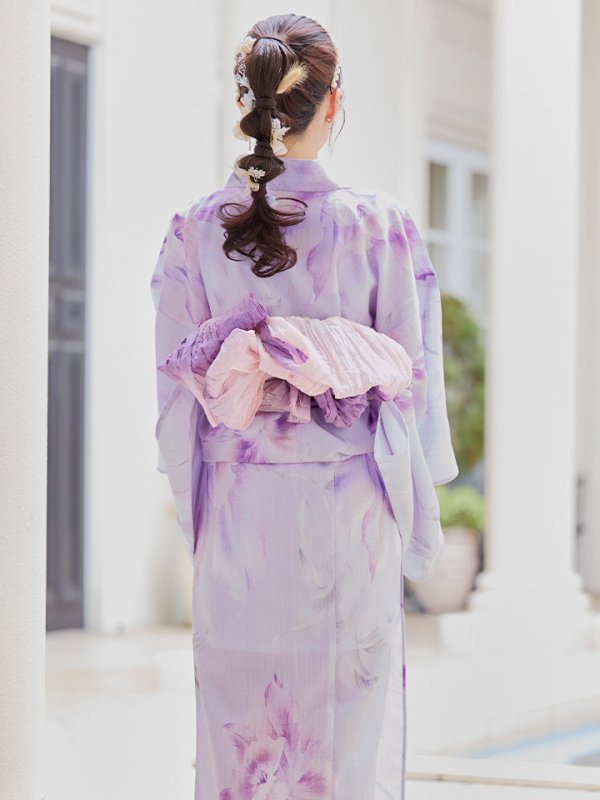 画像8: 【即日発送！】【浴衣】ストライプ地 /グラデーション木蓮浴衣 【浴衣３点セット 浴衣/帯/下駄】[YMT]