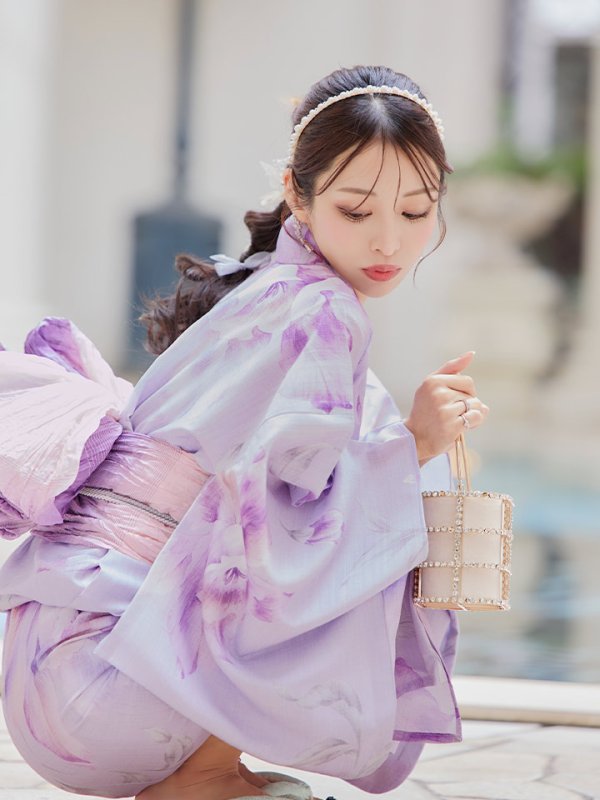 画像9: 【即日発送！】【浴衣】ストライプ地 /グラデーション木蓮浴衣 【浴衣３点セット 浴衣/帯/下駄】[YMT]