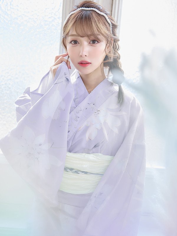 画像12: 【即日発送】【浴衣セール】【浴衣】 ライラックの可憐な花浴衣【浴衣３点セット 浴衣/帯/下駄】[YMT]