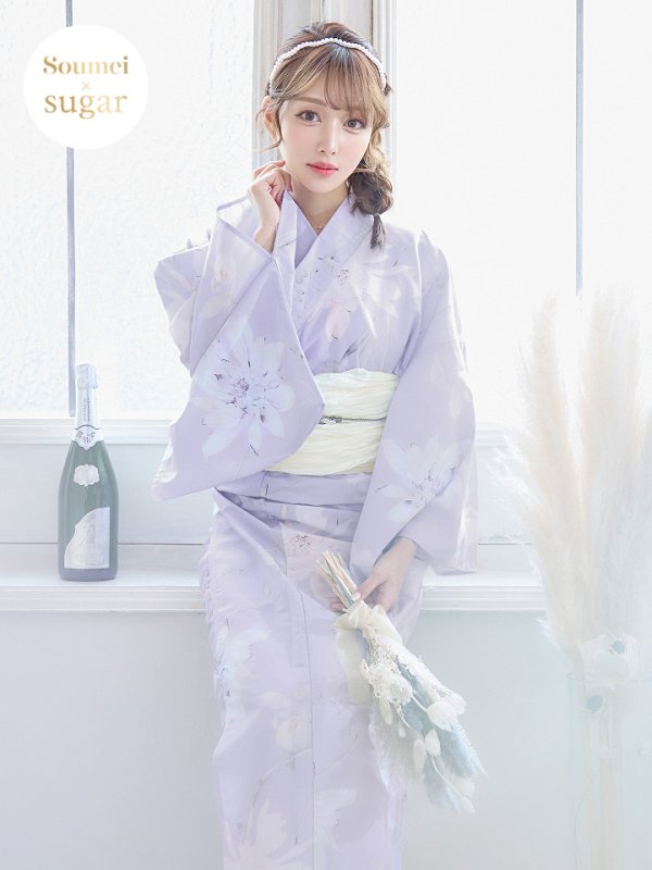 画像3: 【即日発送】【浴衣セール】【浴衣】 ライラックの可憐な花浴衣【浴衣３点セット 浴衣/帯/下駄】[YMT]