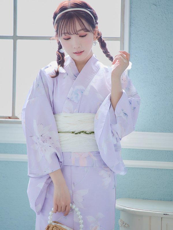 画像11: 【即日発送】【浴衣セール】【浴衣】ライラックの可憐な花浴衣 【浴衣３点セット 浴衣/帯/下駄】[YMT]