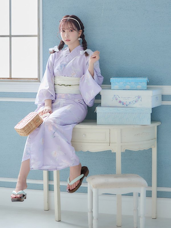 画像12: 【即日発送】【浴衣セール】【浴衣】ライラックの可憐な花浴衣 【浴衣３点セット 浴衣/帯/下駄】[YMT]