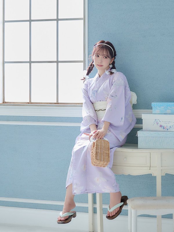 画像14: 【即日発送】【浴衣セール】【浴衣】ライラックの可憐な花浴衣 【浴衣３点セット 浴衣/帯/下駄】[YMT]