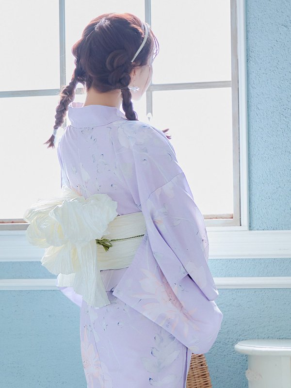 画像16: 【即日発送】【浴衣セール】【浴衣】ライラックの可憐な花浴衣 【浴衣３点セット 浴衣/帯/下駄】[YMT]