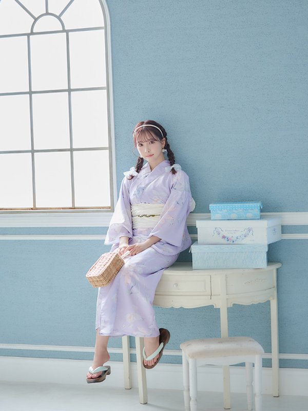 画像17: 【即日発送】【浴衣セール】【浴衣】ライラックの可憐な花浴衣 【浴衣３点セット 浴衣/帯/下駄】[YMT]