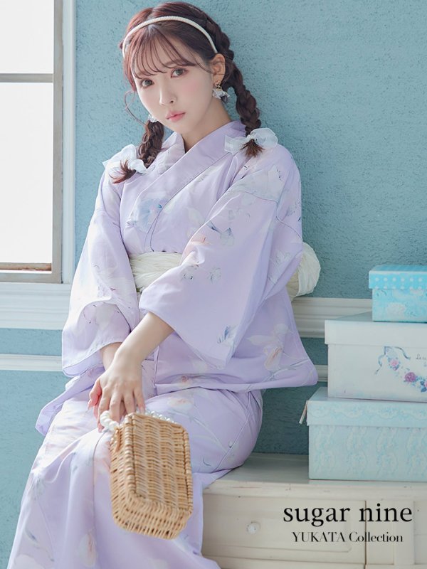 画像1: 【浴衣セール】【浴衣】ライラックの可憐な花浴衣（OBI-siwa-200-kj-13-OW / HIMO-900-yn-4-GYxGY / YA-1079-kj-3-W / HEKO-800-sb-5-W / GETA-02-ok-3-LBL） [YMT]