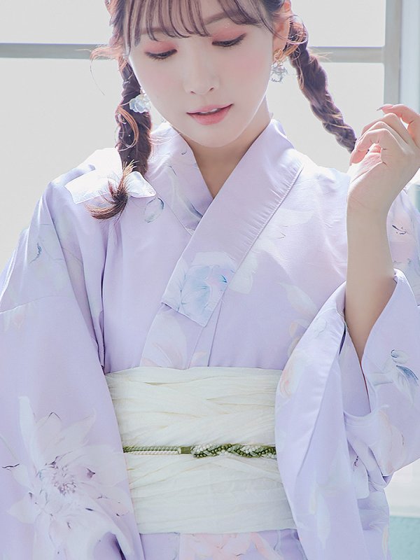 画像5: 【即日発送】【浴衣セール】【浴衣】ライラックの可憐な花浴衣 【浴衣３点セット 浴衣/帯/下駄】[YMT]