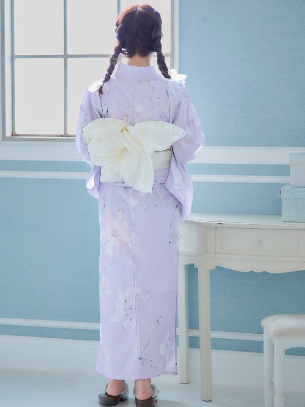 画像8: 【即日発送】【浴衣セール】【浴衣】ライラックの可憐な花浴衣 【浴衣３点セット 浴衣/帯/下駄】[YMT]