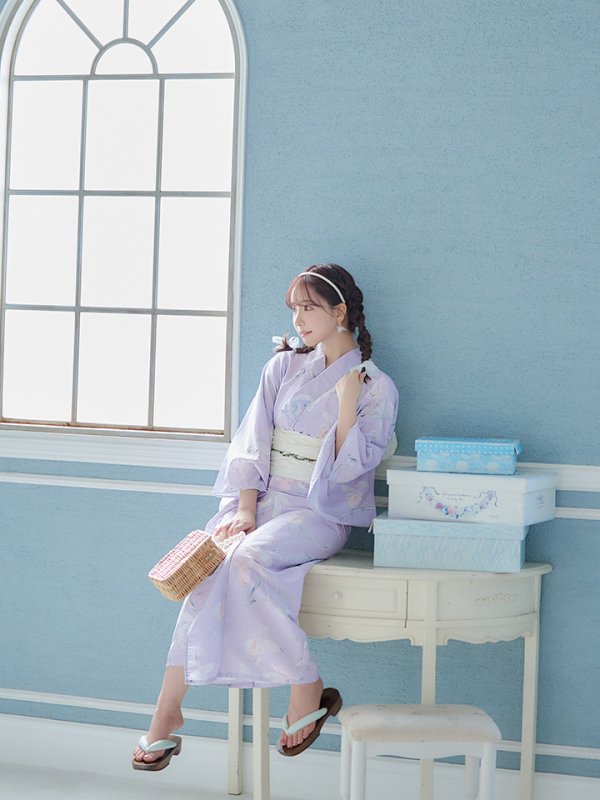 画像9: 【即日発送】【浴衣セール】【浴衣】ライラックの可憐な花浴衣 【浴衣３点セット 浴衣/帯/下駄】[YMT]