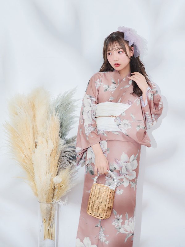 画像10: 【即日発送】大人スウィート/くすみピンク椿浴衣 【浴衣３点セット 浴衣/帯/下駄】[YMT]
