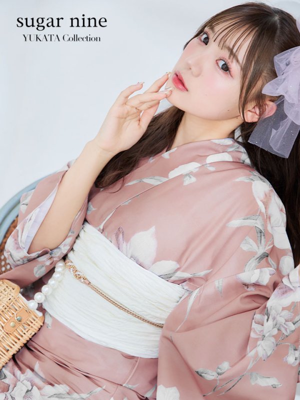 画像3: 【即日発送】大人スウィート/くすみピンク椿浴衣 【浴衣３点セット 浴衣/帯/下駄】[YMT]