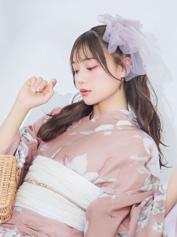 画像6: 【即日発送】大人スウィート/くすみピンク椿浴衣 【浴衣３点セット 浴衣/帯/下駄】[YMT]