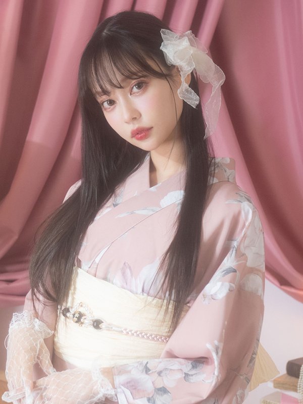 画像10: 【即日発送】大人スウィート/くすみピンク椿浴衣 【浴衣３点セット 浴衣/帯/下駄】[YMT]