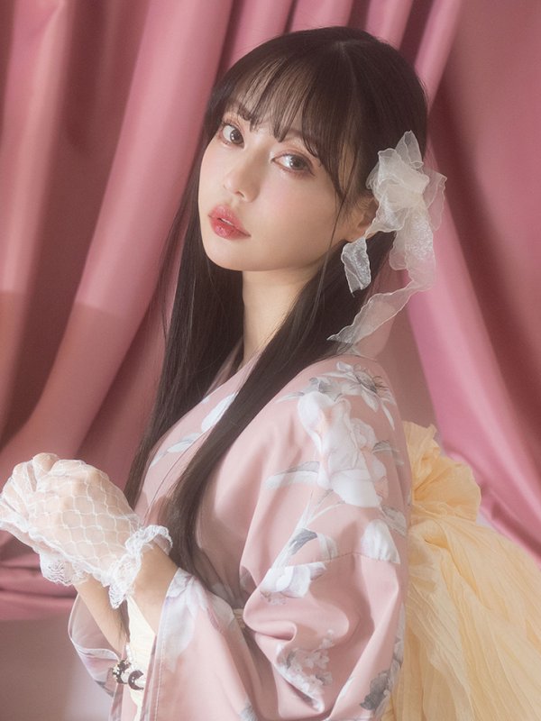 画像7: 【即日発送】大人スウィート/くすみピンク椿浴衣 【浴衣３点セット 浴衣/帯/下駄】[YMT]