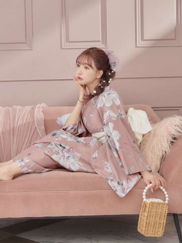 画像11: 【即日発送】大人スウィート/くすみピンク椿浴衣 【浴衣３点セット 浴衣/帯/下駄】[YMT]