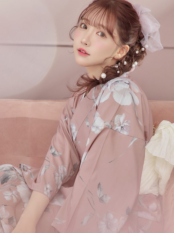 画像12: 【即日発送】大人スウィート/くすみピンク椿浴衣 【浴衣３点セット 浴衣/帯/下駄】[YMT]