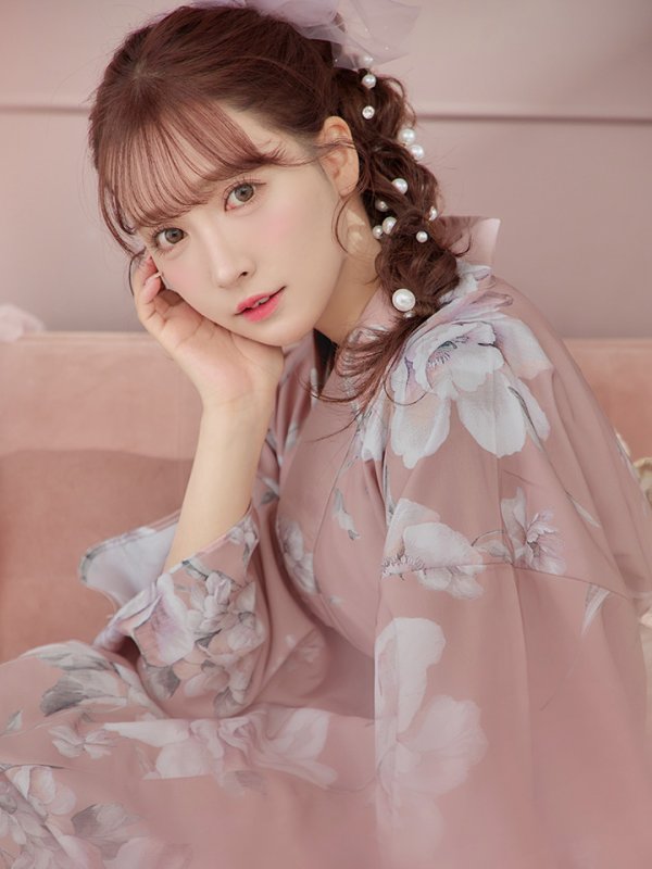 画像15: 【即日発送】大人スウィート/くすみピンク椿浴衣 【浴衣３点セット 浴衣/帯/下駄】[YMT]