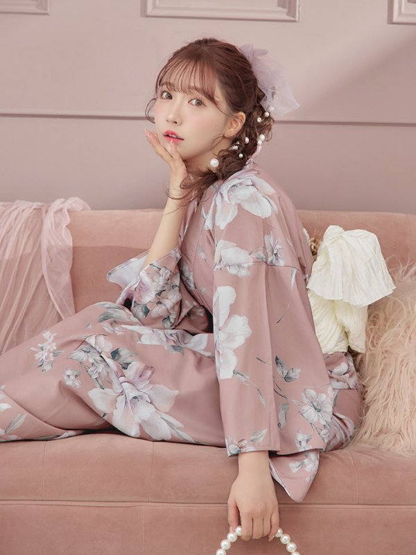 画像16: 【即日発送】大人スウィート/くすみピンク椿浴衣 【浴衣３点セット 浴衣/帯/下駄】[YMT]